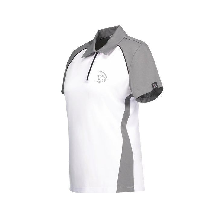 Marwin Sports Dodge Hellcat 3D Poly Zipper Women's Polo - White/Grey/Black