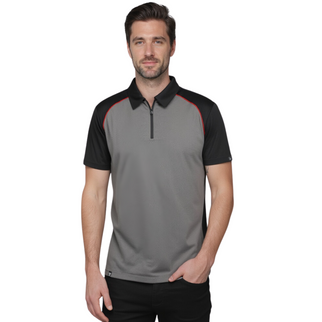 Marwin Sports Poly Zipper Men's Polo - Grey/Black/Red