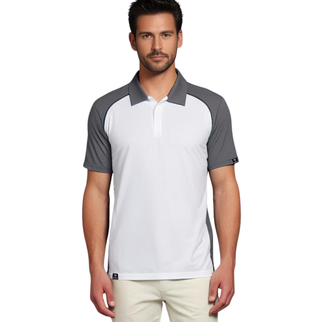 Marwin Sports Poly Button Men's Polo - White/Grey/Black