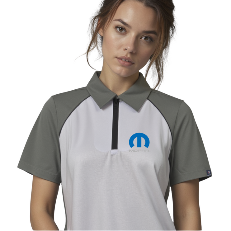 Marwin Sports Mopar Women's Poly Zipper Polo - White/Grey/Black